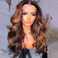 Drop Shipping Ombre Honey Brown Color Balayage Body Wave Bleach Knots Raw Brazilian Hair Invisible Lace Front Wigs