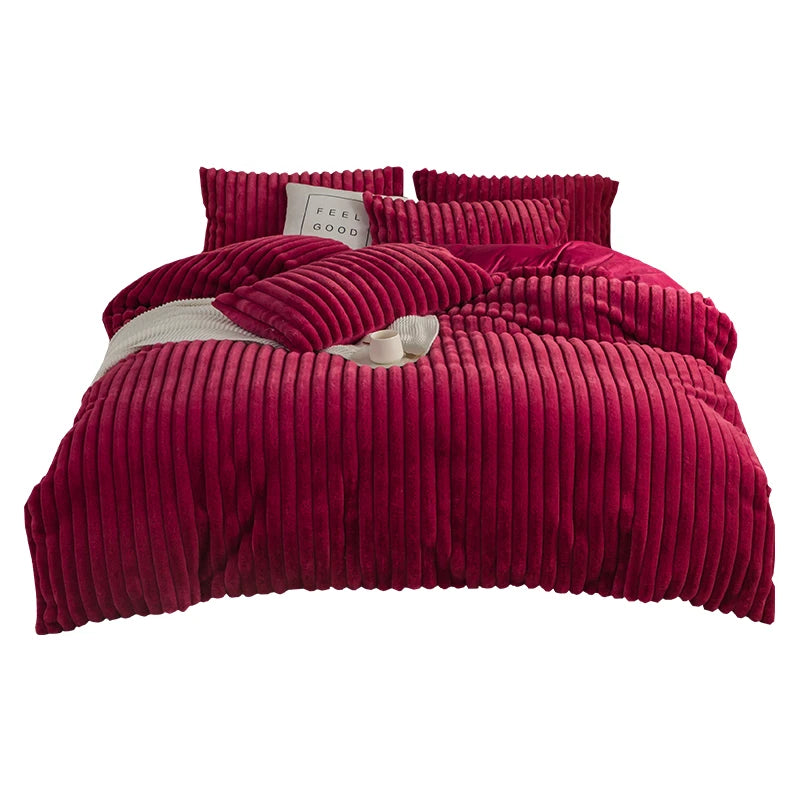 King Size Comforter Set Rabbit Faux Fur Fluffy Bedding Set Warm Winter Bedding Set