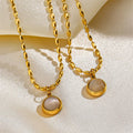 Wholesale French Simple Retro Women Geometric 316lstainless Steel Beaded Chain Seashell Pendent Necklace