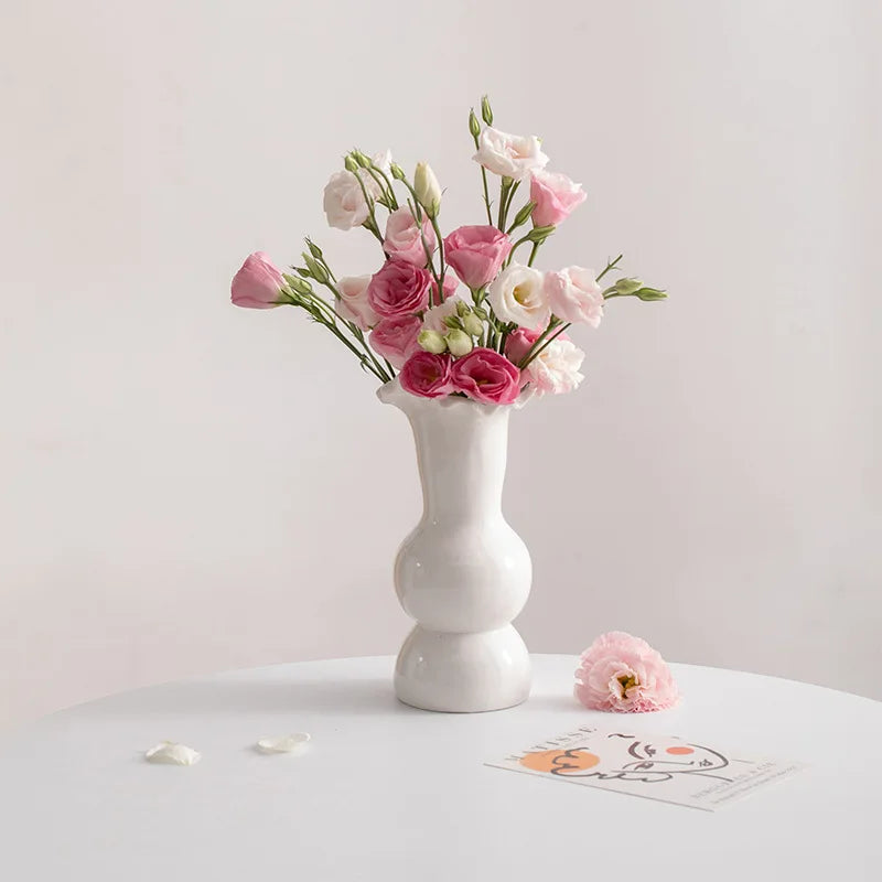 Nordic Minimalist White Ceramic Flower Vase Creative Fresh Flowers Arrangement for Dining Table Living Room Porcelain Floral