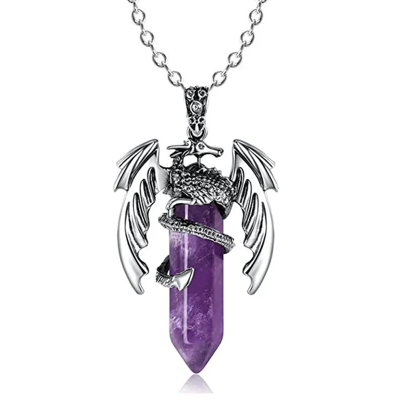 Amethyst Obsidian Dragon Necklace for Men Women Crystal Cool Mens Necklaces Dragon Jewelry Natural Gemstone Necklace
