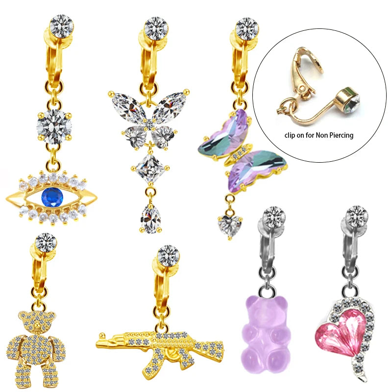 Gaby Hot Sale Gold Plated Non-Piercing Bunny Cat Belly Button Rings Fake Butterfly Body Jewelry for Weddings