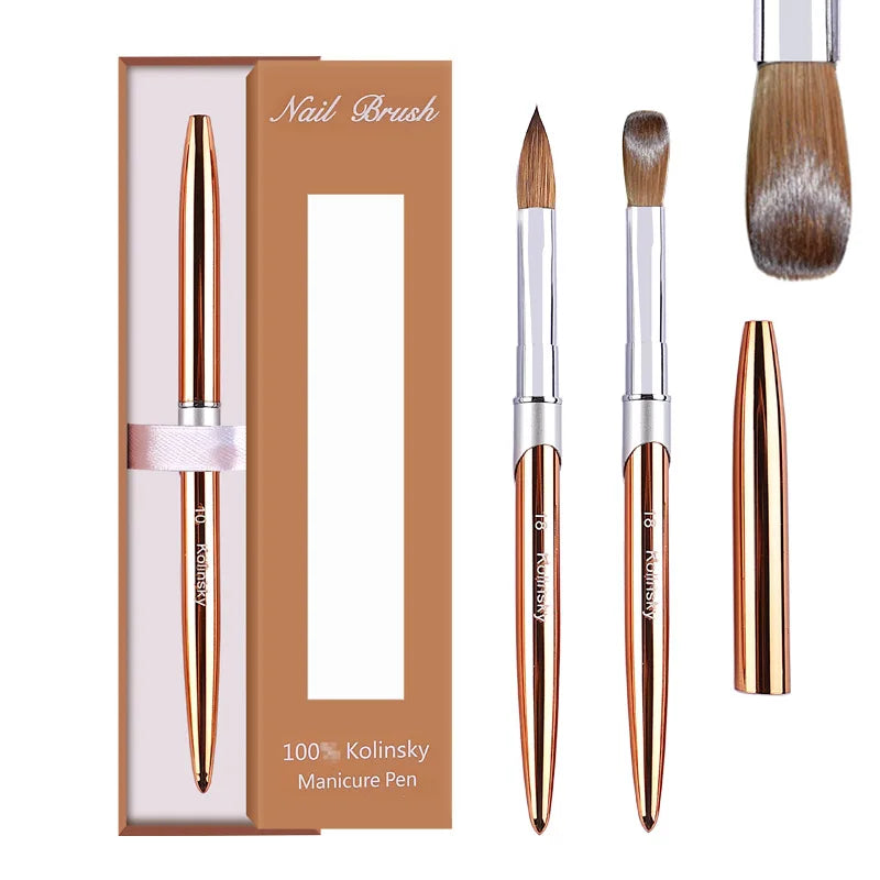 Kolinsky Hair Nail Art Pen with Metal Handle 16.5-17cm Press on Nail Crystal Colorful Single Tool