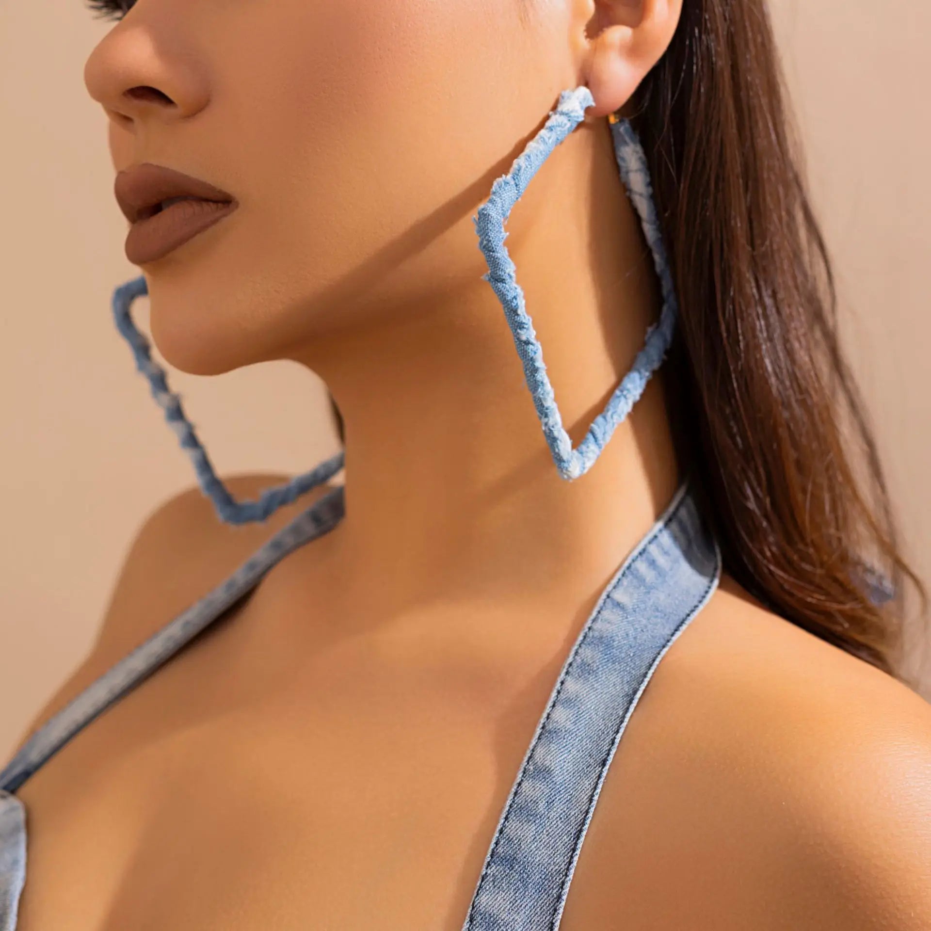 2023 Fashion Jewelry New Style Big Size Hoop Earring Denim Fabric Cloth Creative Wrap Round Big Earrings