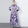Hot Factory Direct Elegant Floral Persian Pattern Bohemian Ruched Woven Pleated Plus Size Knee-Length Women's Dress