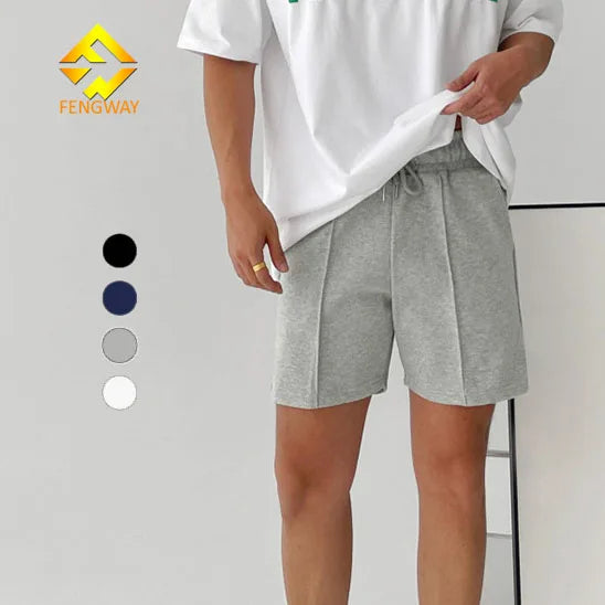 Fengway Customized Logo Mens Casual Breathable Polyester + Cotton Shorts with Drawstring Closure for Fitness Running Gym