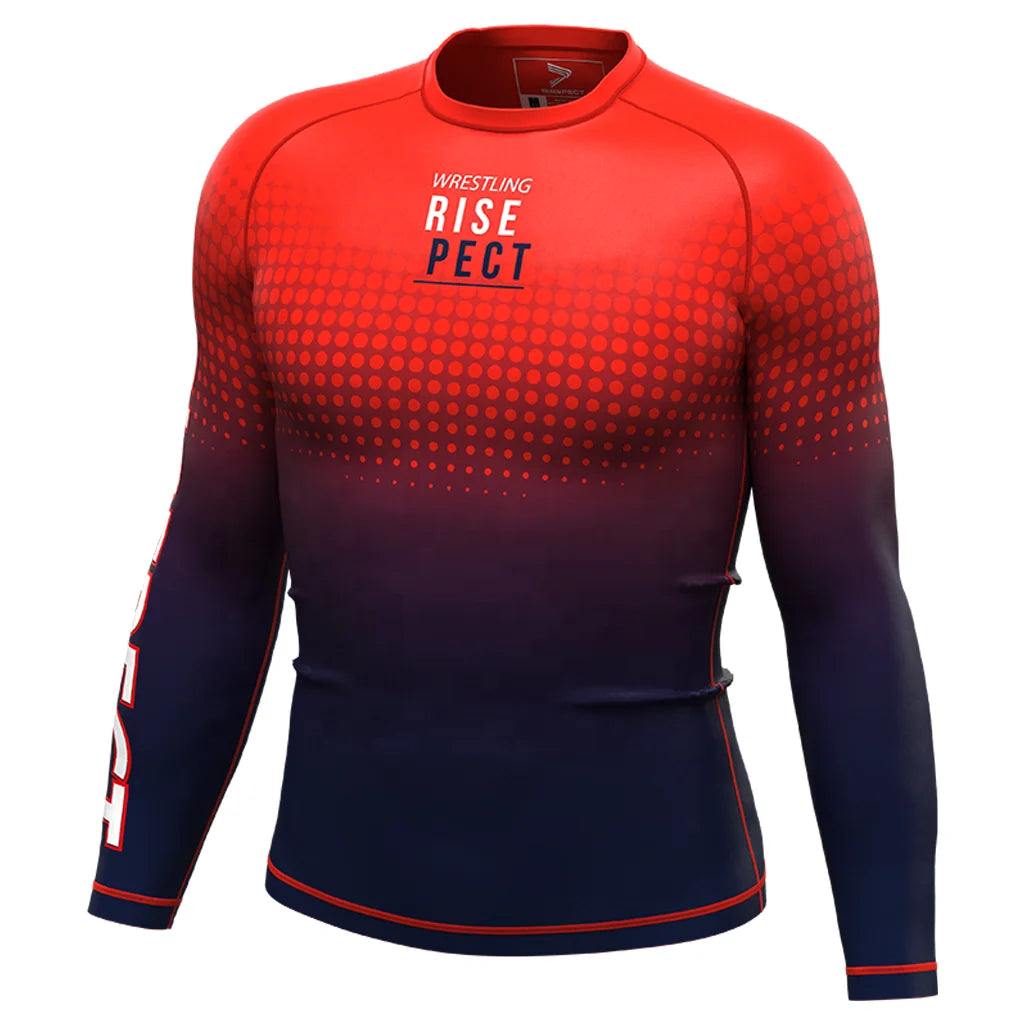 RISEPECT Men Custom logo Printed Wrestling Shirts Compression Rash Guard