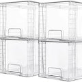 4 Pack Clear Acrylic Large Stackable Storage Drawers Easy-to-Assemble Drawer Organizers Handles Bathroom Undersink Cabinet
