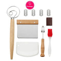 European Food Grade Baking Pastry Tools Set Flour Coil Mixer Bread Cutter Scraper Wood Stand Metal Silicone Steel-Different