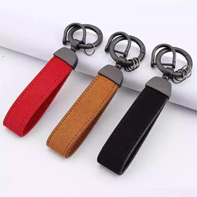High Quality Luxury Custom Laser Blank Metal Cute Designer Personalized Engraved Black Leather Keychain Ring