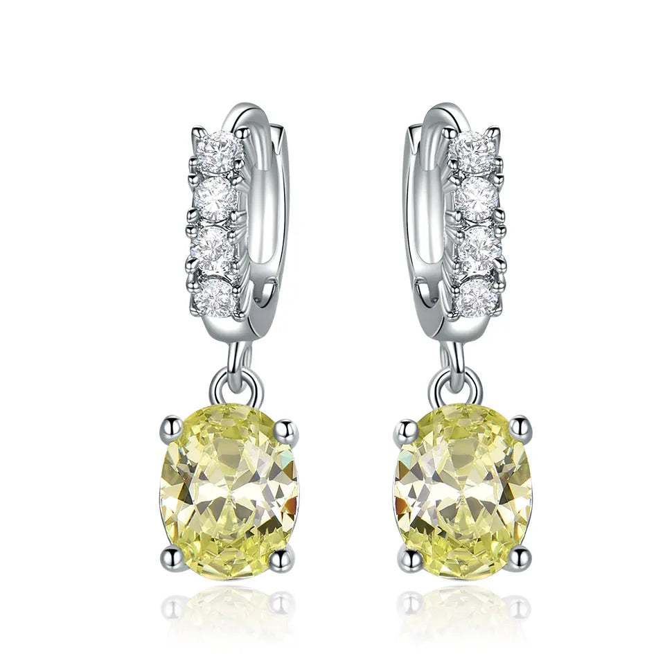 Luxury Valentines Gift Cubic Zirconia Citrine Diamond S925 Sterling Silver Bridal Earrings Hoops