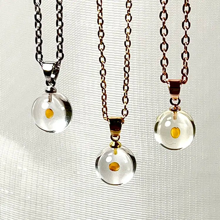 10mm Clear Round Mustard Seed Jewelry Necklace Epoxy Resin Mustard Seed Pendant Necklace