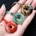 Classic 30mm Children's Necklace Large Hole Circle Pendant Crystal Agate Tiger Eye Stone Peace Buckle-Fashion Pendants Charms