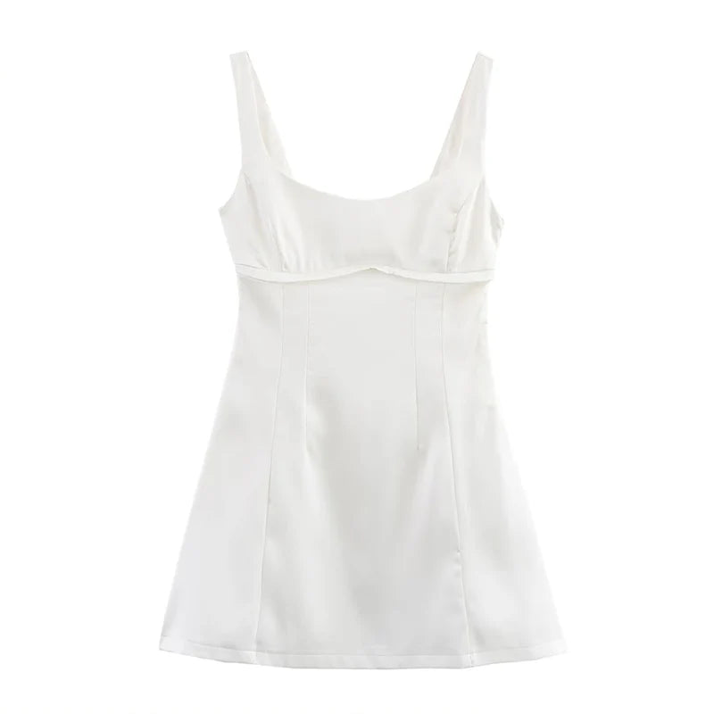 ZATRHMBM Summer Women's Clothing 2025 New Fashion White Mini Dress Retro Suspenders Sleeveless Elegant Female Dress