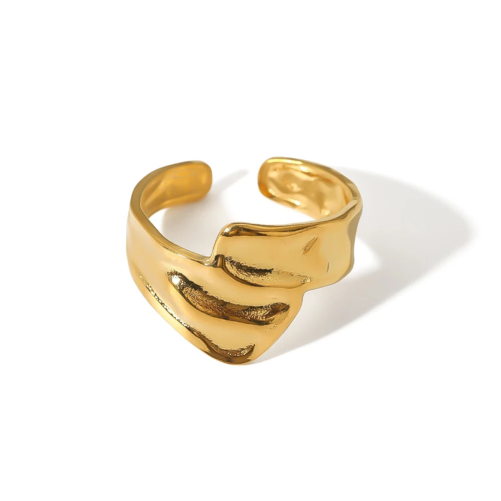 Novel Stainless Steel Gold Plated Geometric Irregular Mountain Hill Open Adjustable Women Rings Non Fading Jewelry