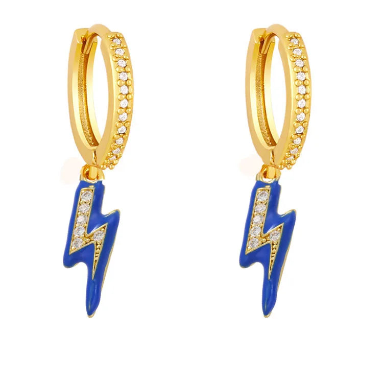 EC1766  Fashion CZ Micro Pave Enamel Multicolor Lightning Bolt Brass  Huggies Huggie Earring