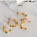 Trendy Irregular Stainless Steel Colorful Diamond Inlaid Hoop Earring Cubic Zircon Big C Shaped Earring for Women