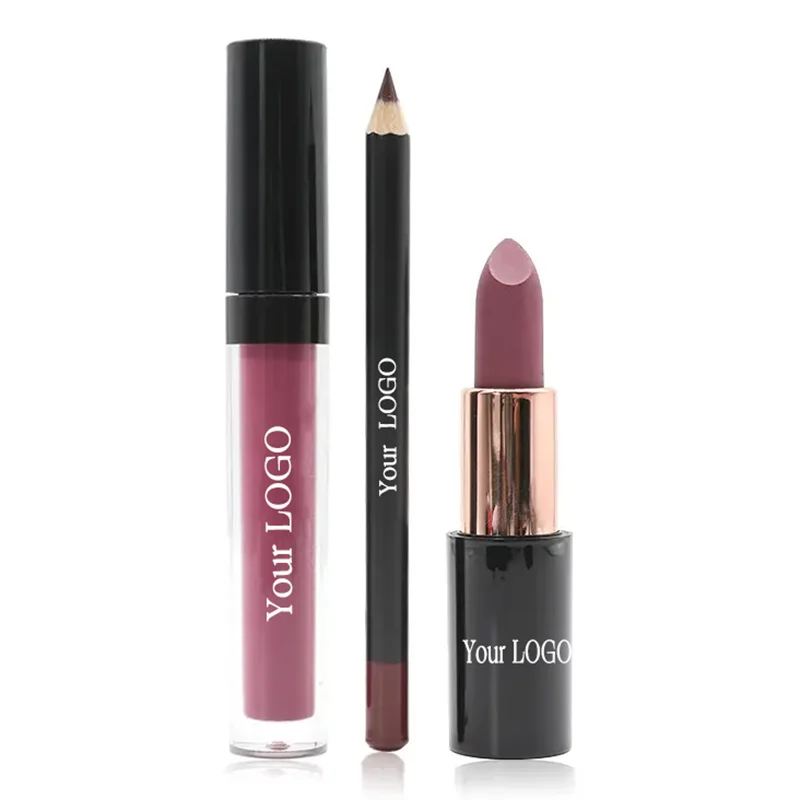 Lip Set Private Label Luxury Matte Lip Liner Liquid Lipstick and Matte Lipstick Wholesale Long Lasting Matte 3 in One Lip Kit