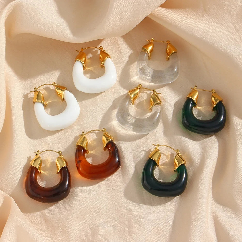 Dreamshow Boho Colorful Chunky Acrylic Hoop Earring Gold Plated Stainless Steel Piercing Jewelry