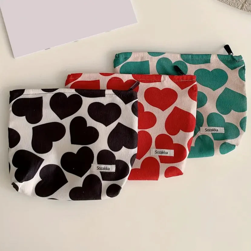 Heart Pattern Makeup Bag Roomy Travel Zipper Cosmetic Pouch Toiletry Organizer for Women