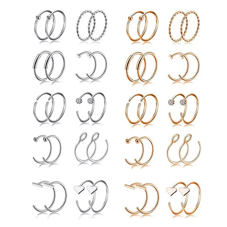 Wholesale Labret Nose Piercings Jewelry 20G Stainless Steel Hoop Nose Ring Hypoallergenic CZ Hoop Tragus Cartilage Nose  Rings