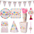 10 Serves Colorful Happy Birthday Party Decorations Disposable Paper Cups Plates Holiday Festive Decorations