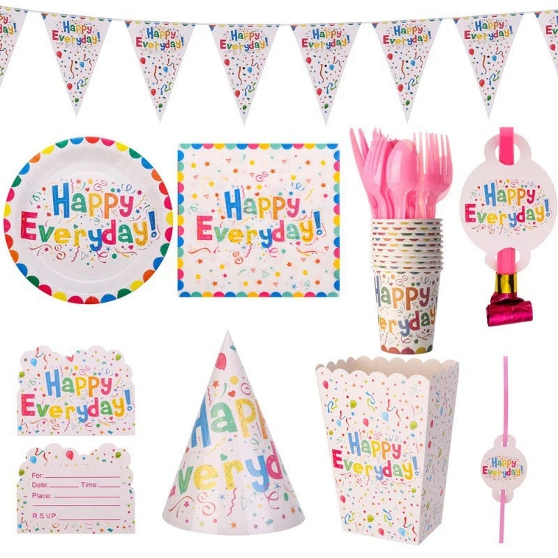 10 Serves Colorful Happy Birthday Party Decorations Disposable Paper Cups Plates Holiday Festive Decorations