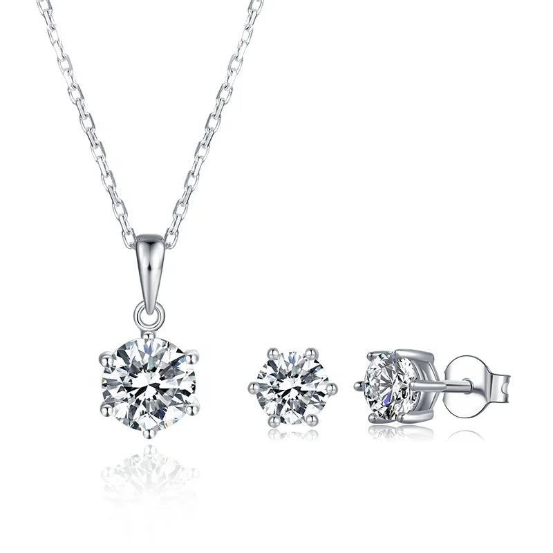 Abiding OEM Moissanite Diamond Pendant Necklace Earring Stud Bijoux 925 Sterling Silver Wedding Jewelry Set for Women