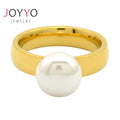 Trendy Women's Pearl Ring Gold Plated Stainless Steel Wedding Band for Engagement Party & Anniversary