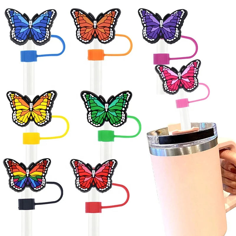 Straw Topper Charms Brand 3d butterfly Deign Tumbler Cute Pvc Drinking Custom Straw Duct Cover Wholesale Charms for Tumblers