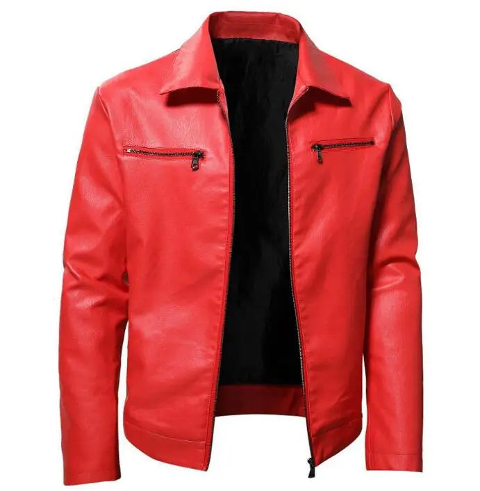 Autumn Men's New Casual Retro Leather Jacket Zippered Closure Zippered Coat with Motor Biker Pockets Outfit Design