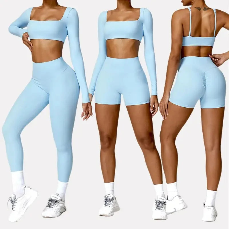 Custom Logo Long Sleeve Clothes Workout GYM Yoga Fitness Wear Sport Sets Yoga Leggings Pants Set for Women