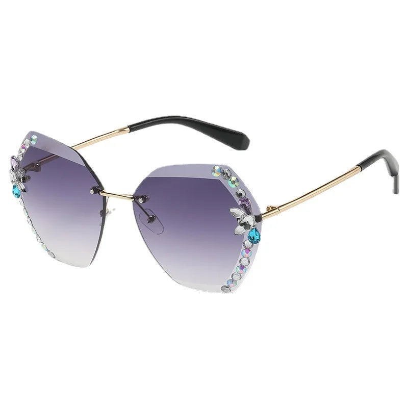 1801 Frameless UV Sunglasses Diamond Decoration  Rimless Sunglasses Female Cut Sunglasses
