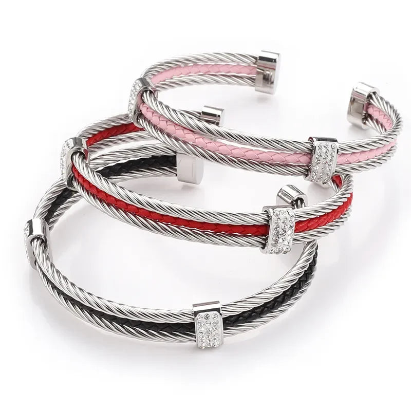 Fashion Cable Bracelet for Women Stainless Steel Twisted Bangle With Hook and Loop Fastening for Women