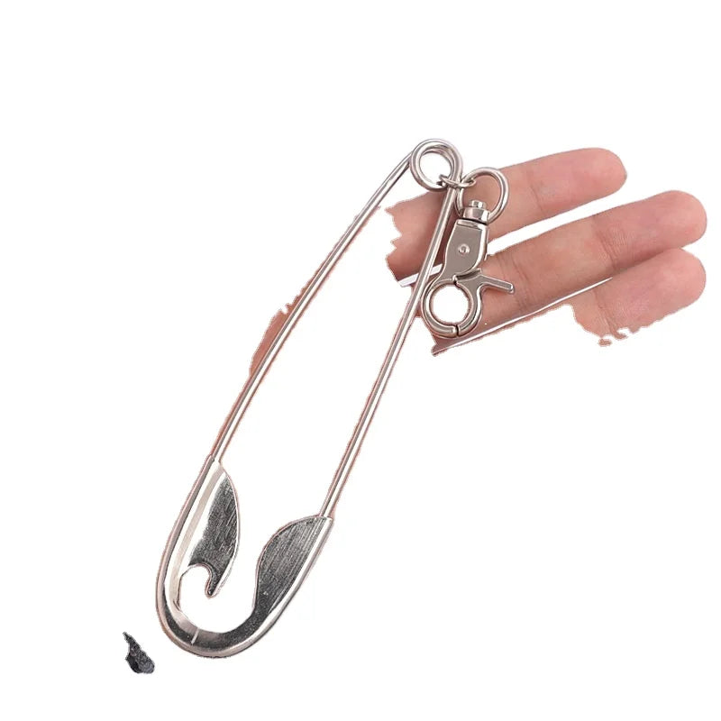 Punk Big Safety Pin Metal Pendant Keychain for Women Men Vintage Harajuku Cool Hip Hop Key Chain Waist Pants Jeans Accessories