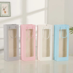 Wholesale PVC Window Ivory Board Paper Bags with Screen Printing for Candle & Craft Packaging Recyclable Gift Bags