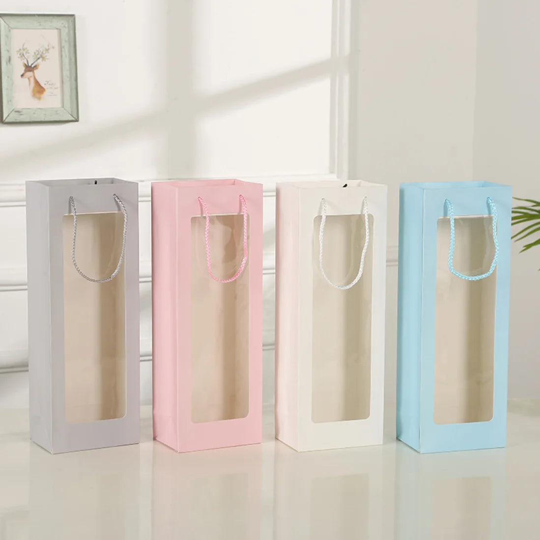 Wholesale PVC Window Ivory Board Paper Bags with Screen Printing for Candle & Craft Packaging Recyclable Gift Bags