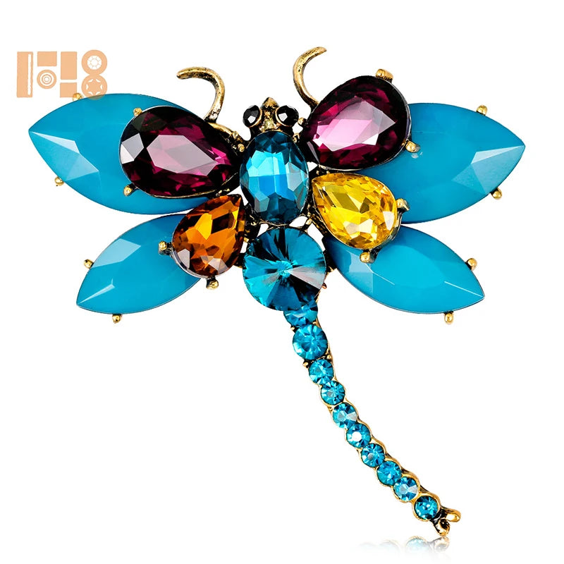 Fashion Temperament Alloy Diamond Colored Gemstone Rhinestone Dragonfly Brooch Pin Stocked