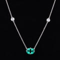 14K White Gold with Oval 6X8mm Colombia Emerald &2.5mm Lab Grown Diamond Pendant Necklace