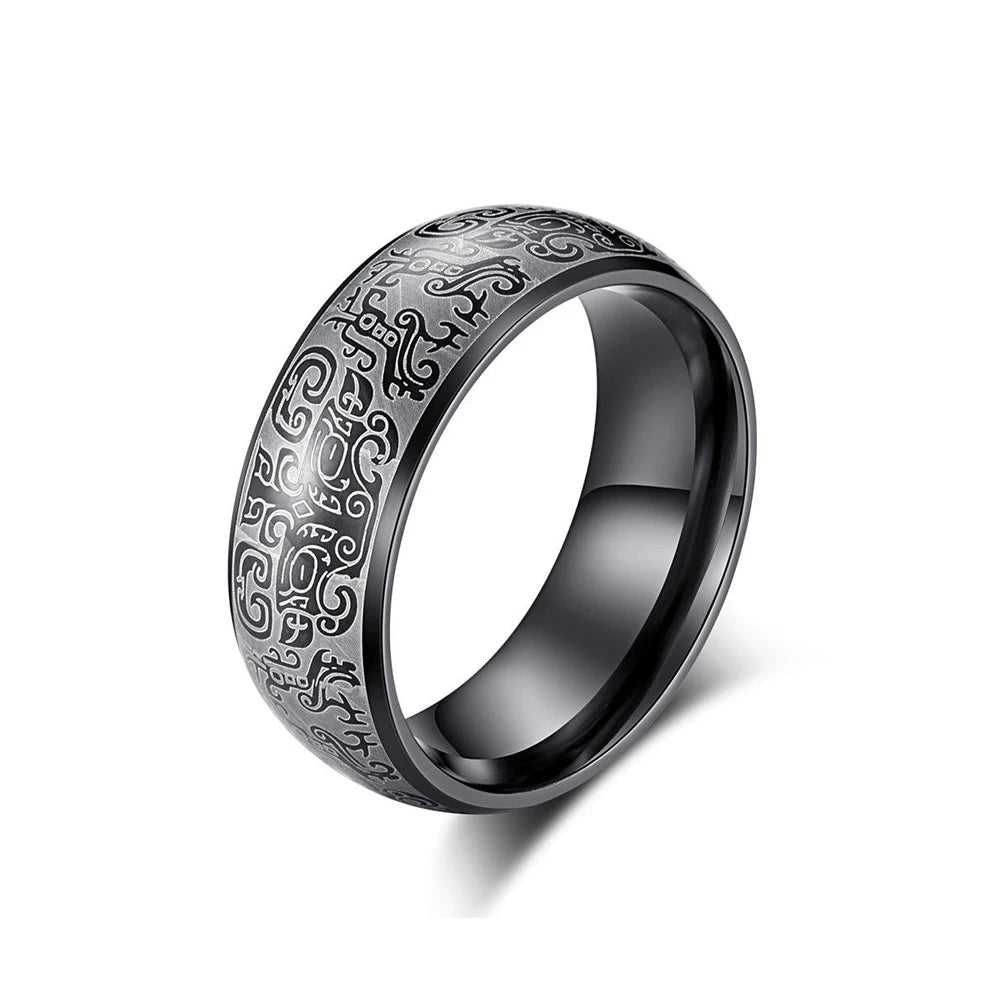 BASQUESUN Factory Stock Wholesale Custom Stainless Steel Chinese Style Retro Roe Deer Owl Men's Gluttonous Pattern Ring