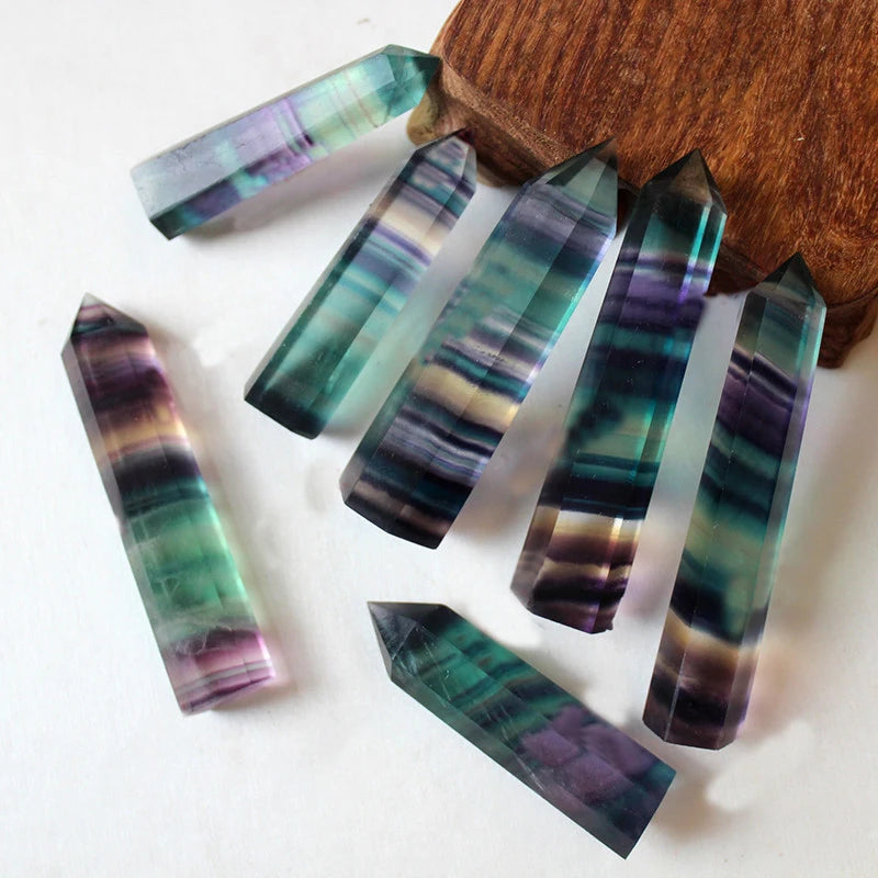Natural Fluorite Quartz Crystal Hexagonal Tower Wand Polished Health Promotion Gemstone for Home Office Desktop Decoration