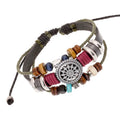 Vintage Personalized Handmade Leather Beaded Bracelet-Fashion Hip Hop Punk Style Antique Gold/Silver Plated Charm Bracelet