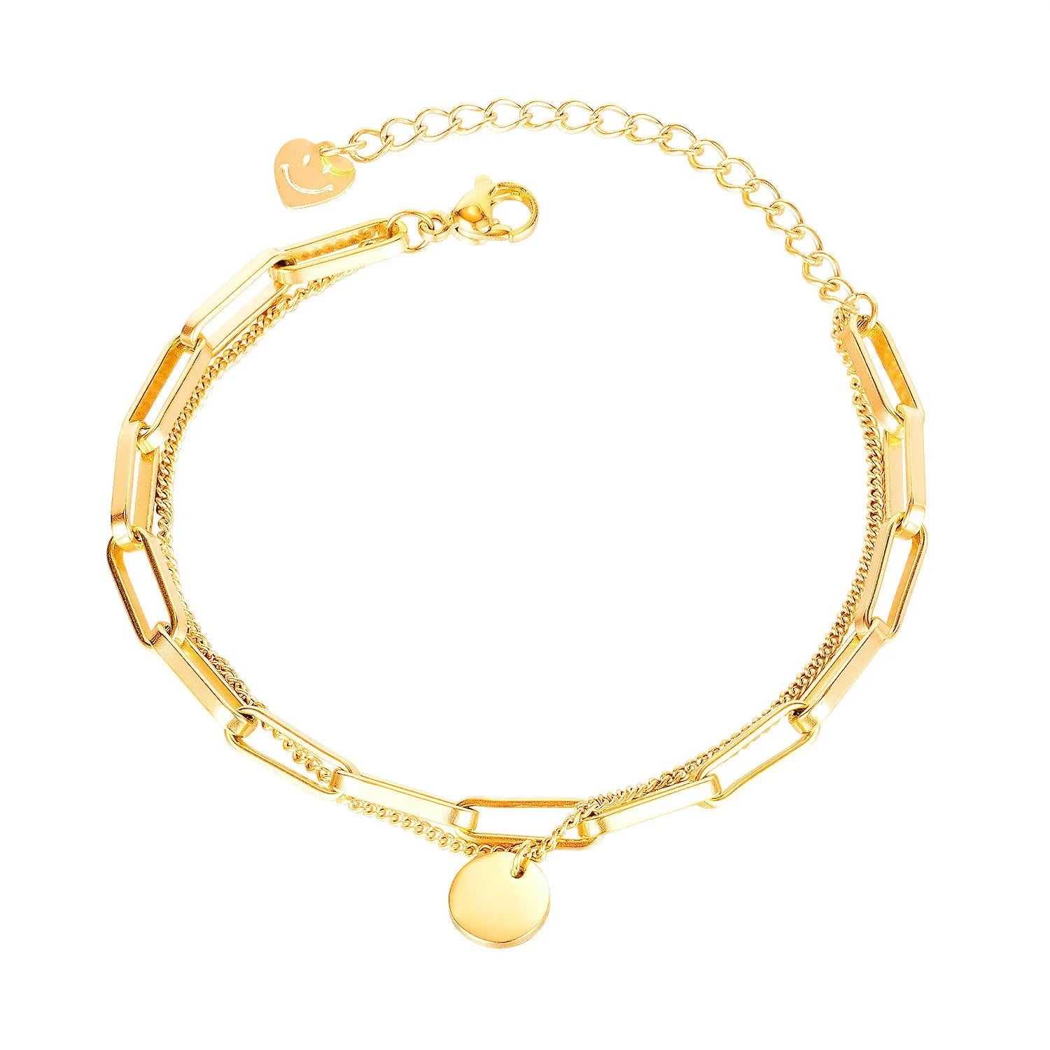 Real U Women's Zircon Bohemian Gold Plated Stainless Steel Dainty Bracelet with Extender Custom Logo Option