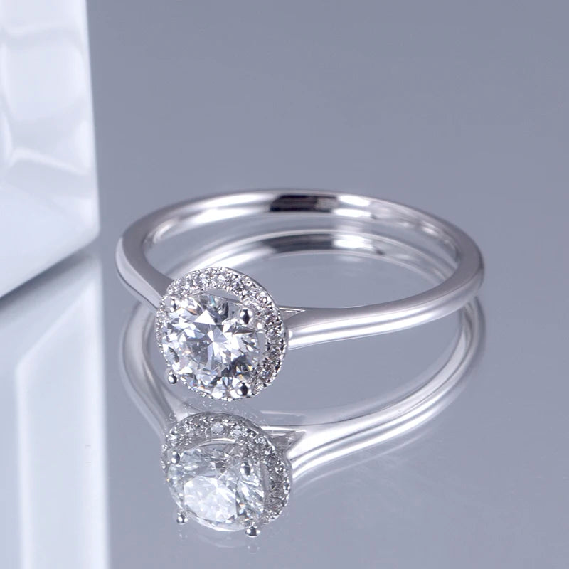 18k Real Diamond Wedding Ring Round Shape Halo Engagement Ring Lab Solitaire Diamond Ring