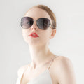 Classic 6083 Polarized Women's Sunglasses Four-leaf Clover Design Wild Diamonds Elegant Metal Frame Blue Gold Lenses Made Tac