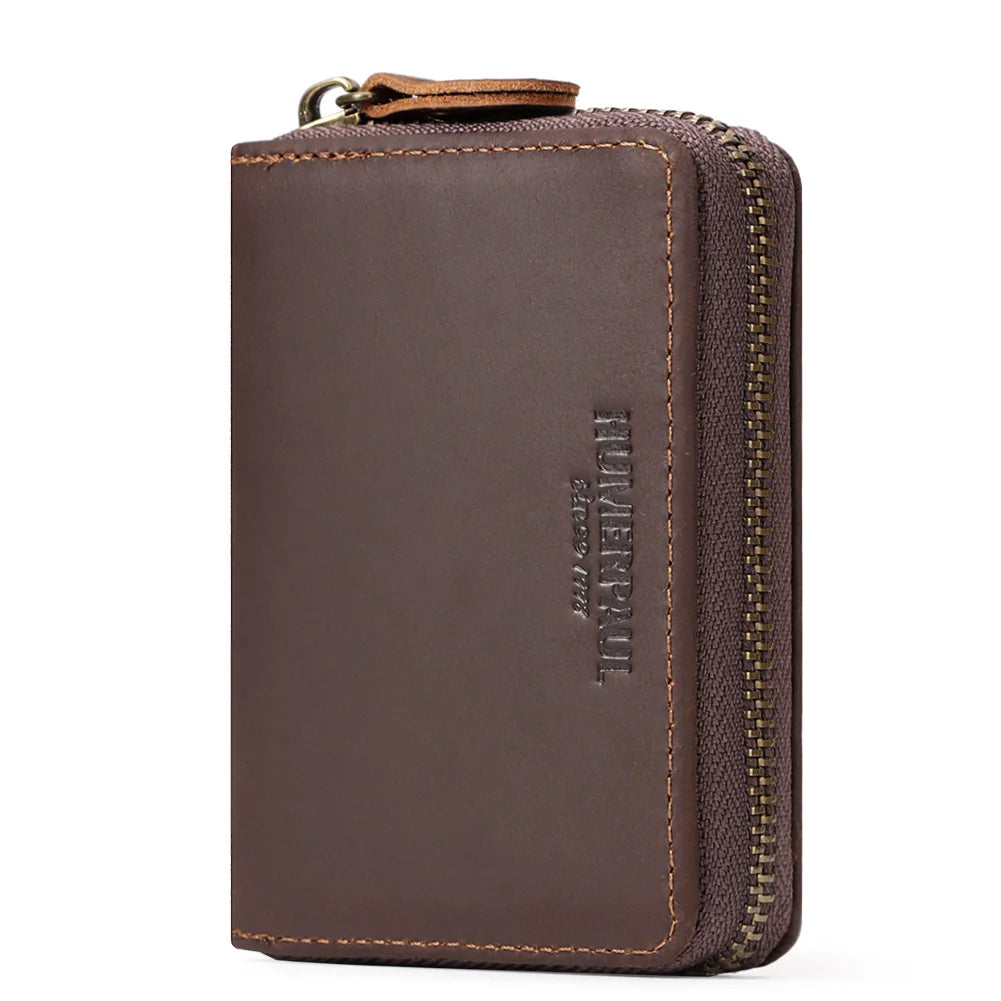HUMERPAUL Custom Logo Wallets for Men Full Grain Leather RFID Card Holder Case Vintage Large Capacity Organ Cards Storage Bag