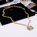 Hip Hop Black and White Checkerboard  Design Pendants Necklace Statement Gold Chain Letter B Long Necklace Female
