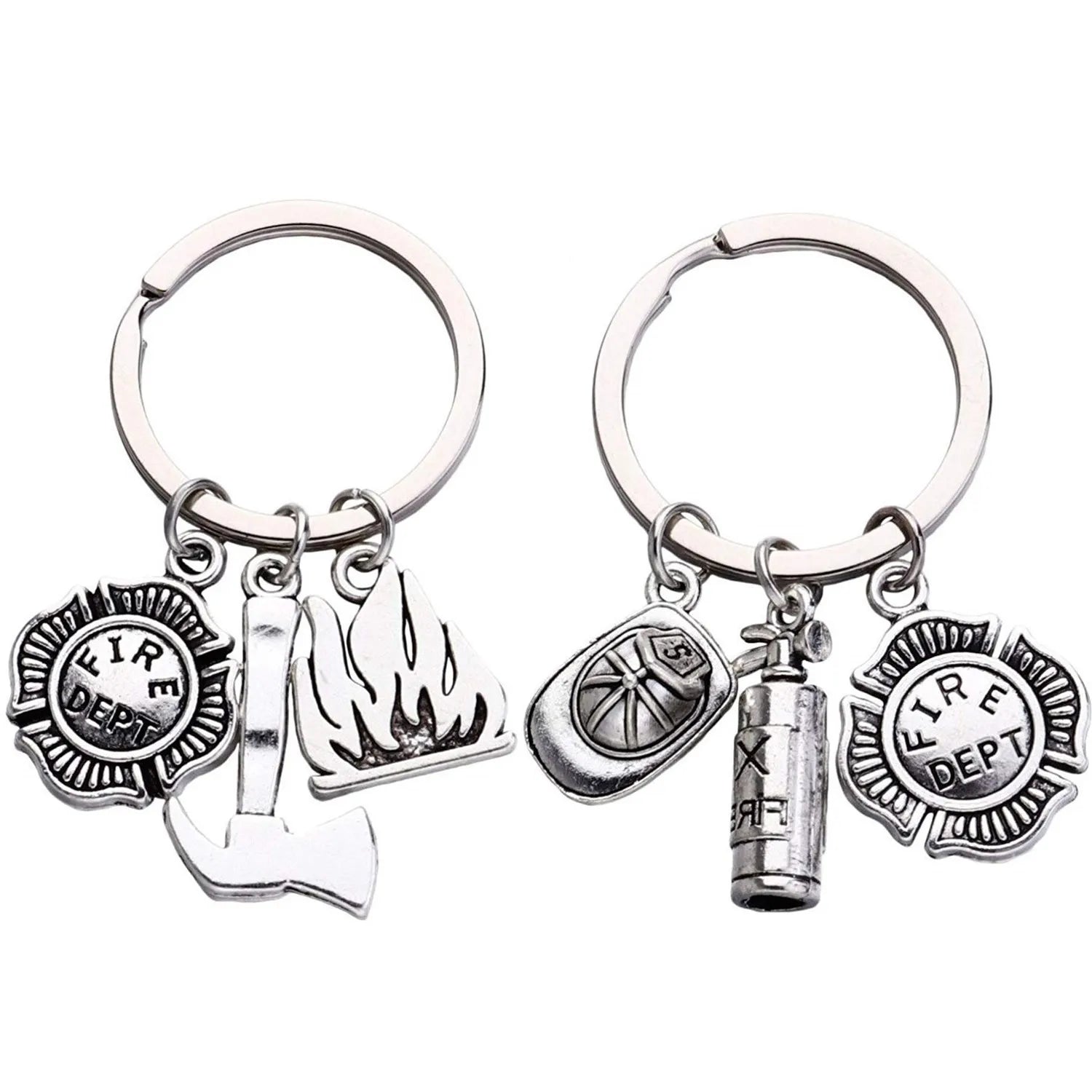 70 Models Firefighter Theme Metal Key Chains Fireman Key Ring Fire Extinguisher Engine Hat Helmet Charm Pendant Car Key Chain