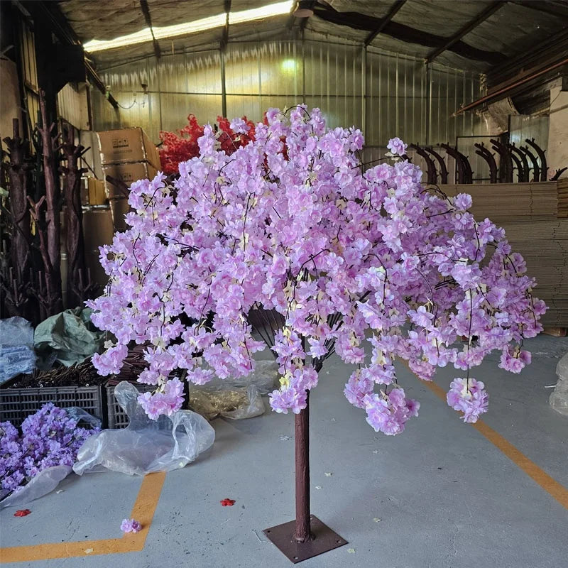 New Theme Little Faux Sakura Floral Tree Table Centerpiece Purple Cherry Blossom Artificial Flower Tree for Indoor Wedding Decor