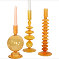 2022 New Wedding Decoration Amber Glass Candle Holder Candle Home Decor Orange Candle Holders Decorative Glass